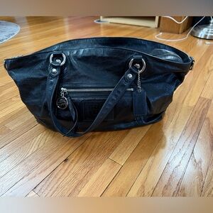Large black leather coach bag